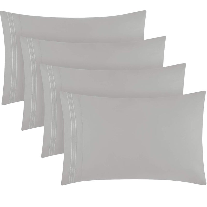 Mellanni Pillow Cases Set - 4 PC Iconic Collection Pillowcases - Hotel Luxury, Extra Soft, Cooling Pillow Covers - Wrinkle, Fade, Stain Resistant (King Size 20" x 40", Light Gray) - Image 1